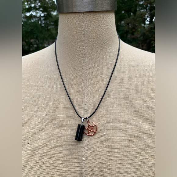 Handmade Obsidian Stone Amulet with Pentagram Star and Moon Charm - Picture 8 of 9